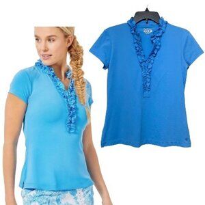 Lilly Pulitzer UPF 50+ Luxletic Frida Ruffle Polo Top‎ in Blue Size S